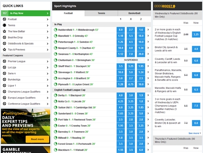 Betfair-Interface des klassischen Wettanbieters